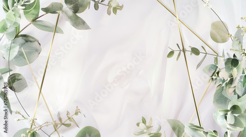 White background with a frame of leaves in a watercolor style.
