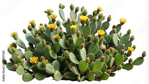 Prickly Pear Cactus Bush Cutout Isolated on White Background