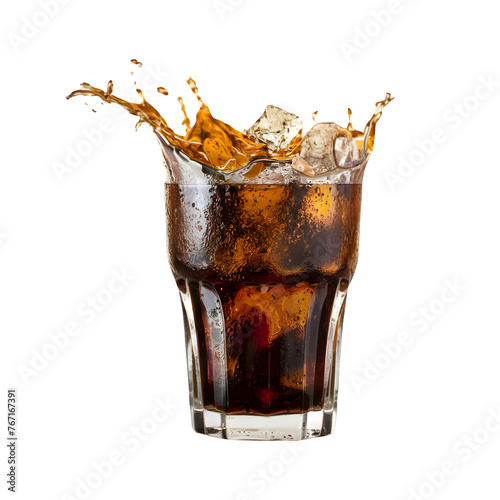 glass of cool cola splash with ice png isolated on transparent background photo