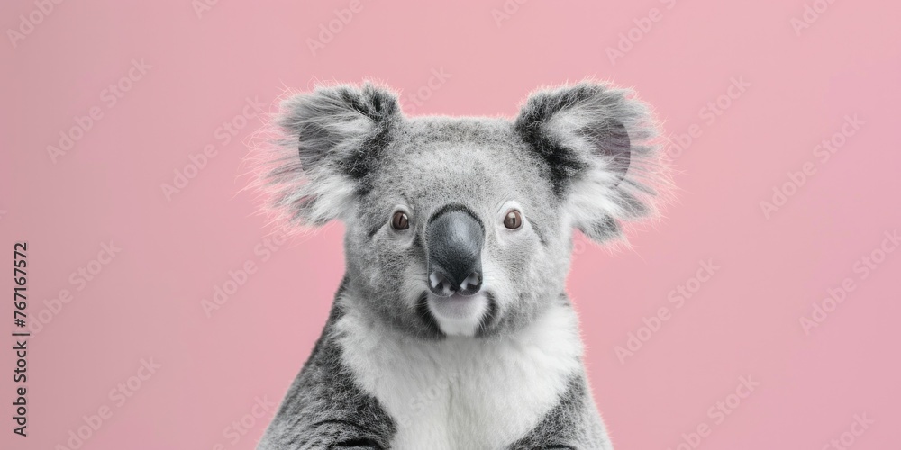 Fototapeta premium Minimalist Koala Portrait on Pink