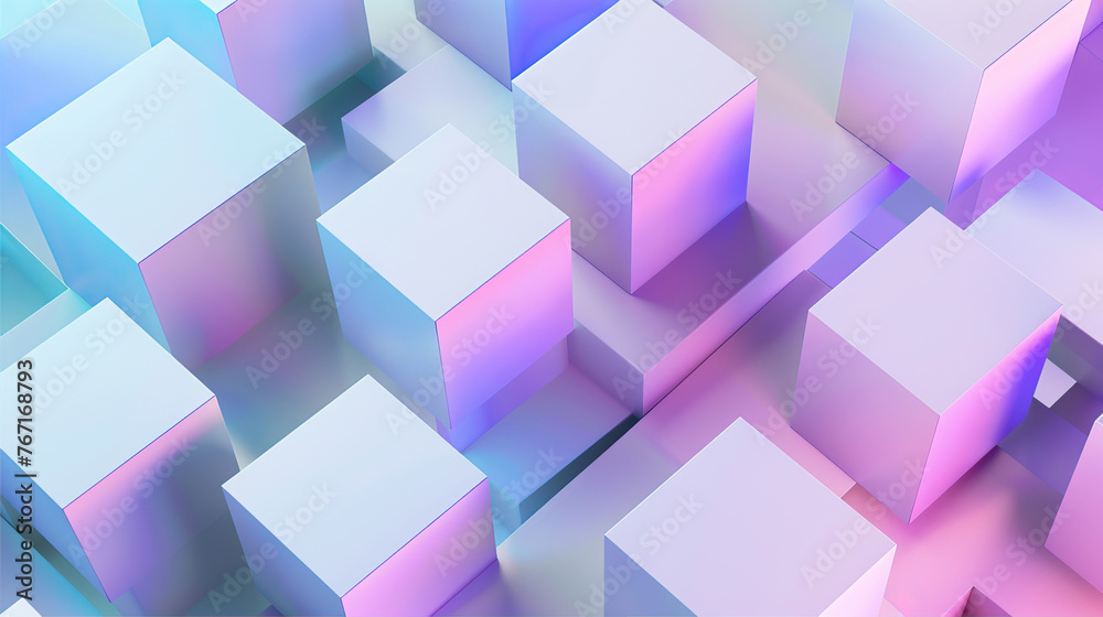 Abstract futuristic background with white cubes and a blue purple gradient, technology concept. Abstract futuristic background with white cube boxes on the right side and a blue violet gradient Abstract futuristic background with white cubes and a blue purple gradient, technology concept. Abstract futuristic background with white cube boxes on the right side and a blue violet gradient