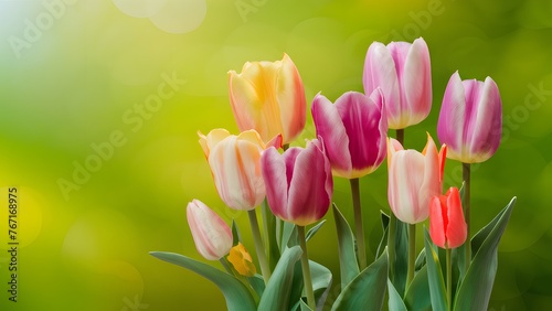 Frame Colorful tulip flowers on spring background for Mothers Day