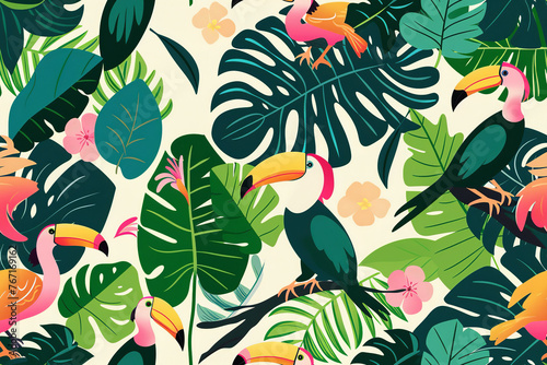 Cute cartoon patterns, tropical rainforest cartoon plant decoration, cute details and patterns © Nate