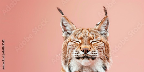 Minimalist Lynx Portrait on Pink