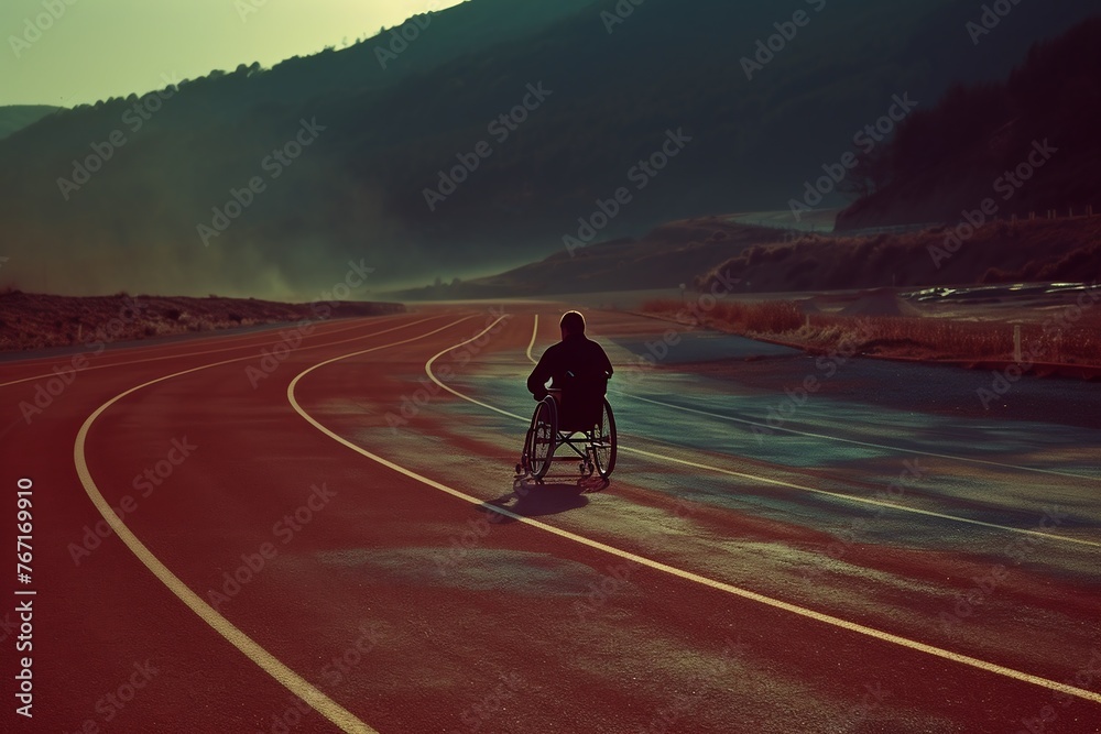 competition sports wheelchair racing in motion blur