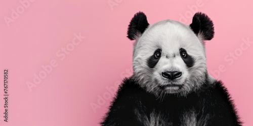 Minimalist Panda Portrait On Pink