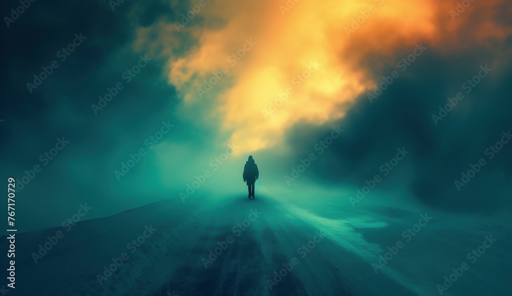 A watercolor painting of silhouette of a girl stay on night road in light of lantern. Film noir scene. A watercolor painting of silhouette of a girl stay on night road in light of lantern. Film noir scene.