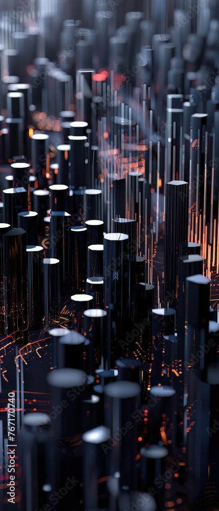 A digital landscape of rising and falling bars in a rhythmic pattern, simulating a hightech audio visualizer