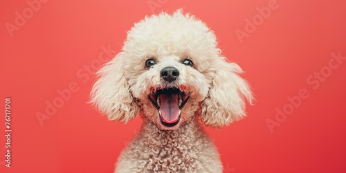Joyful Poodle on Red Background