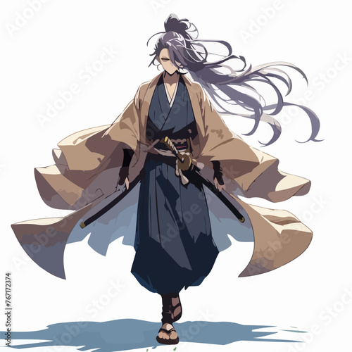 Vector Anime Style of Cool Samurai