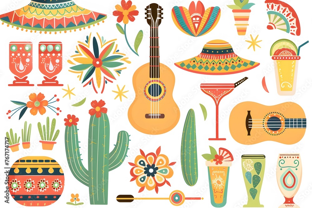 Naklejka premium Cinco de Mayo themed party elements clipart set