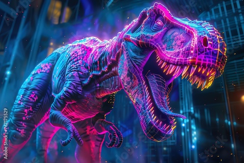 Neon rex, vibrant streaks outline a prehistoric predator, for game art © Shutter2U