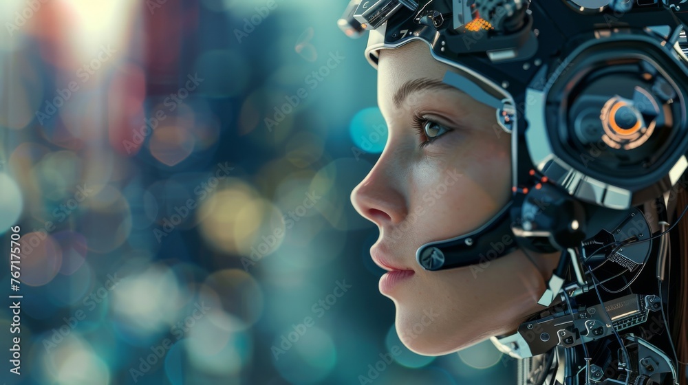Profile of a futuristic AI, a blend of human beauty and robotic complexity Profile of a futuristic AI, a blend of human beauty and robotic complexity