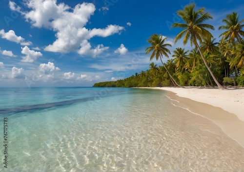 tropical paradise beach with white sand and coco palms travel tourism wide panorama background concept © Mx