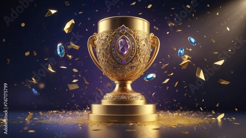 A golden trophy with gems