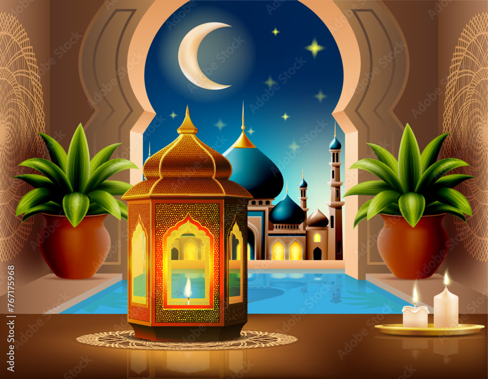 islamic mosque muslims for prayers vector illustration islamic mosque muslims for prayers vector illustration
