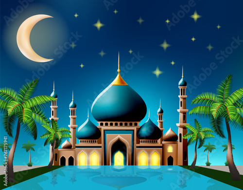 islamic mosque muslims for prayers vector illustration