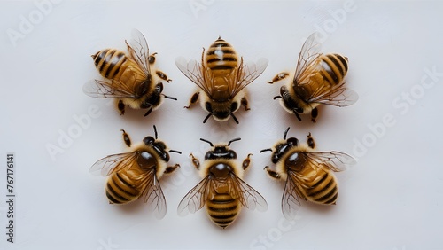 Group of bee honeybee on white background golden color