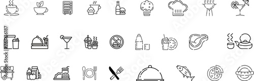 Food courts icons set. Outline set of food courts vector icons for web design isolated on transparent background