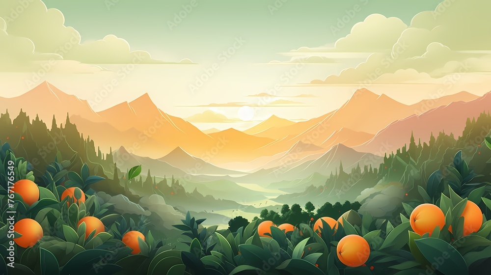 Immerse yourself in a dynamic sunrise gradient background, as vibrant oranges dissolve into soothing greens, offering an animated setting for graphic designs. - obrazy, fototapety, plakaty 