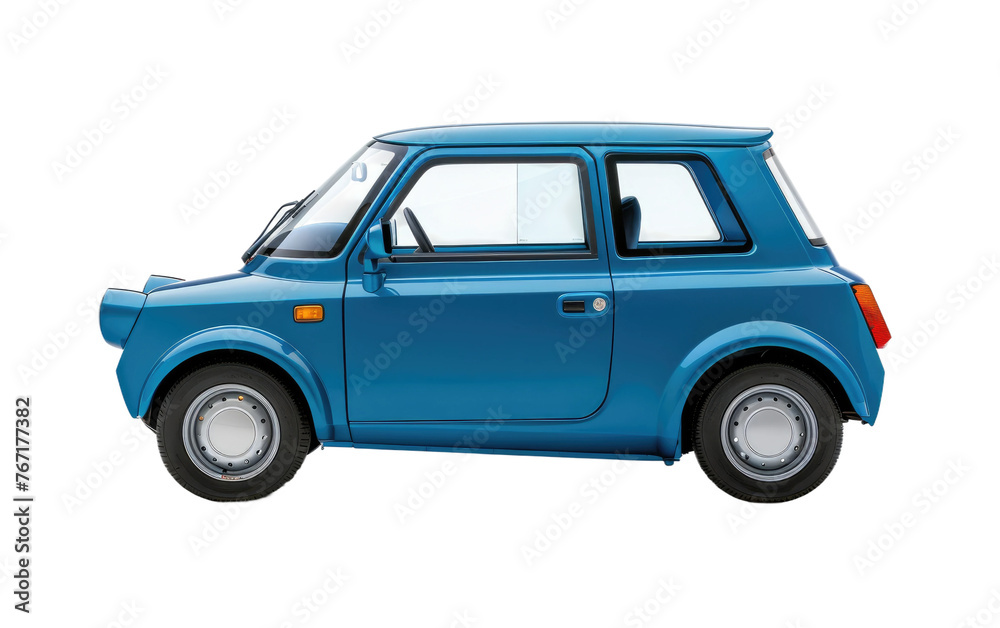 Blue small electric car Isolated on Transparent background.