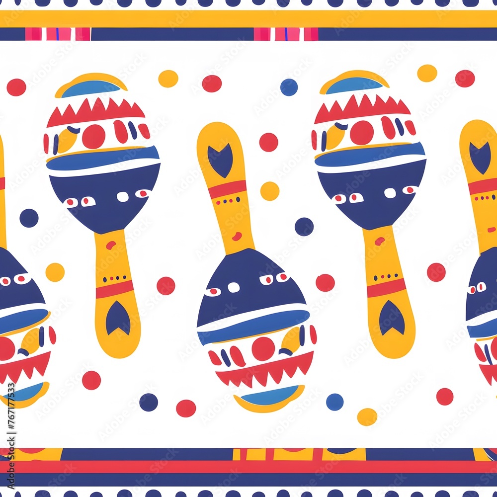Cute maracas, colorful cartoon pattern, white background, seamless pattern Cute maracas, colorful cartoon pattern, white background, seamless pattern