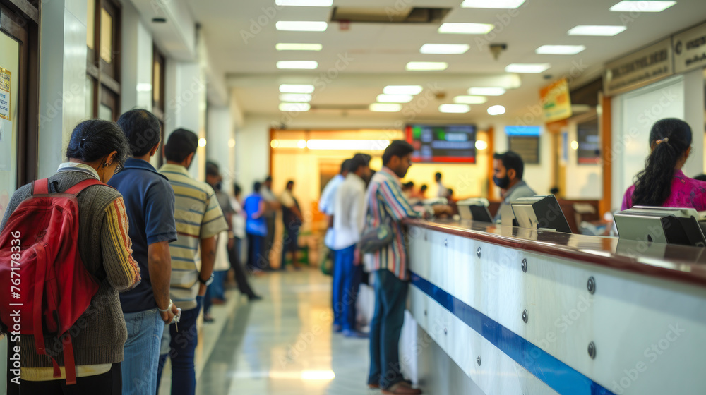 Active Indian Bank Tellers: Customers Waiting in Line