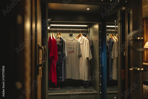 Organized Closet Concept: Locker Among Hangers Inside Wardrobe