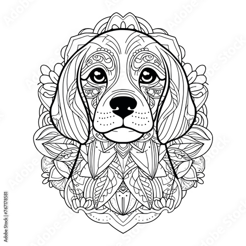 Dog mandala illustration coloring page - coloring book