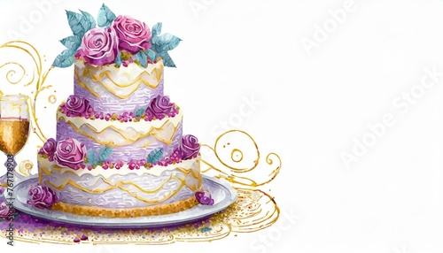 3D illustration of a large wedding cake on white background with space for text. © Rmcarvalhobsb