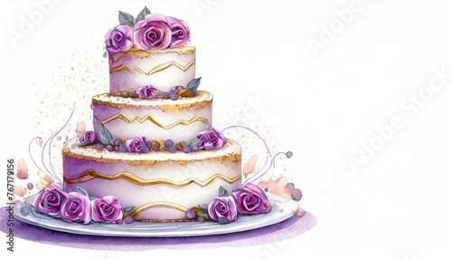 3D illustration of a large wedding cake on white background with space for text. © Rmcarvalhobsb