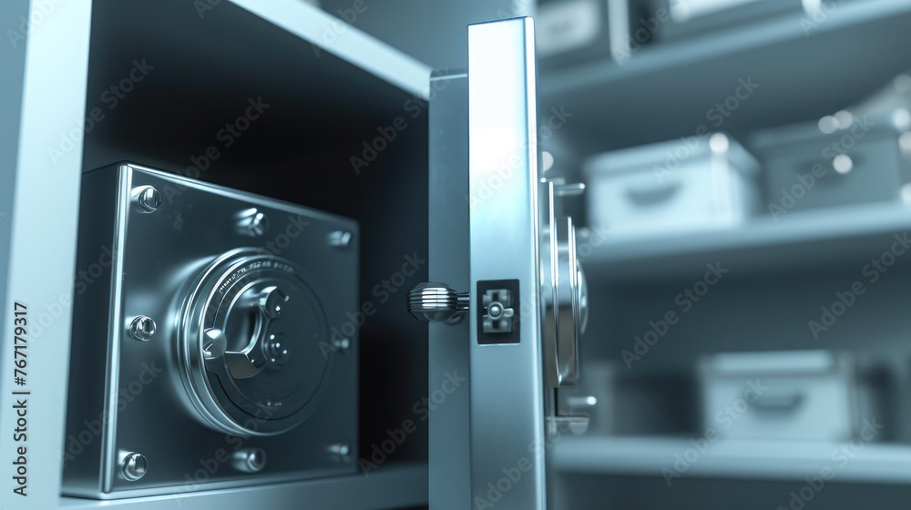 Minimalist Office Decor: Grey Safe Close-Up Minimalist Office Decor: Grey Safe Close-Up