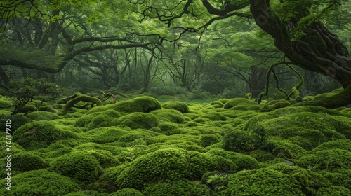 Lush Green Forest With Moss