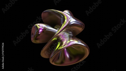 Realistic looping 3D animation of the abstract morphing textured iridescent metallic form rendered in UHD with alpha matte