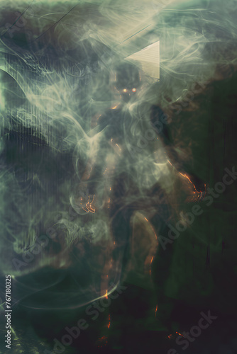 Ghostly Figure Amidst Vapor, Shadowy Presence in Fog,  © Vilius