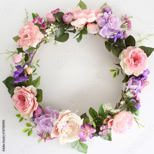 Wreath of flowers on a white background
