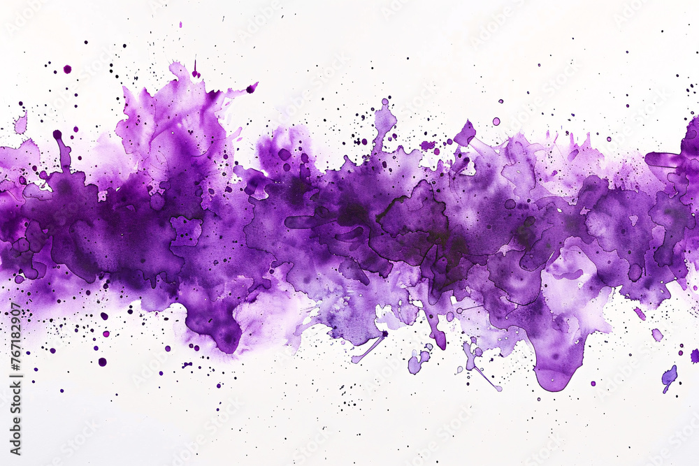 Violet ink splatter spread on white backdrop - obrazy, fototapety, plakaty 