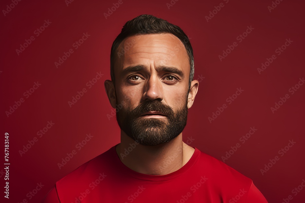 Portrait of a man with a beard on a red background. Portrait of a man with a beard on a red background.