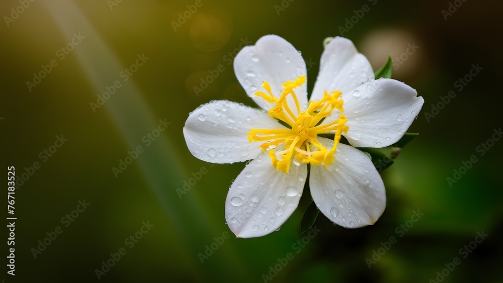 Jasmine flower with dew drops on blurred green background Jasmine flower with dew drops on blurred green background