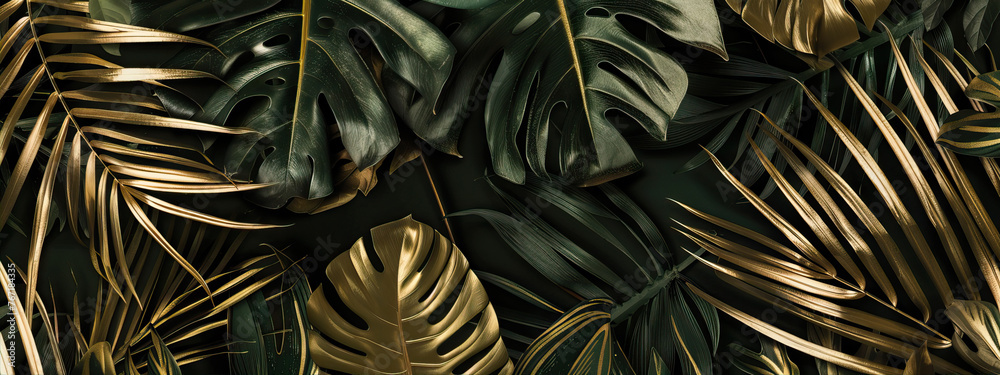 Naklejka premium dark background with tropical leaves 