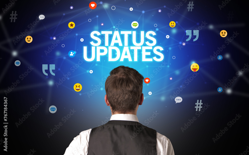 Rear view of a businessman, social media concept Rear view of a businessman, social media concept