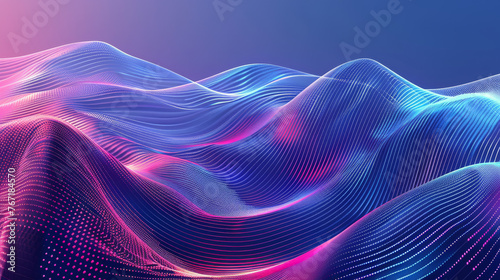 Abstract neon landscape of flowing digital waves with vibrant colors