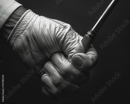 Fingers tightly wrapped around a golf club photo