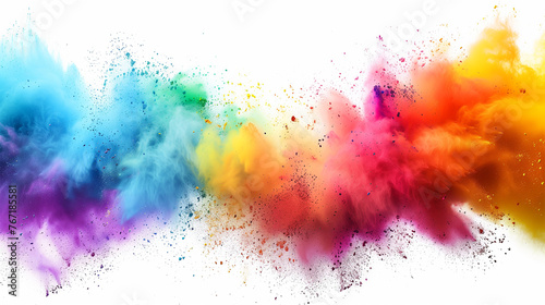 Colorful Powder Splash Isolated on White. Artistic Rainbow Smoke Effect. Holi. Creative Idea.