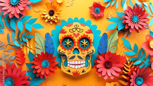 Cinco de Mayo festive holiday greeting card. Paper cut background.