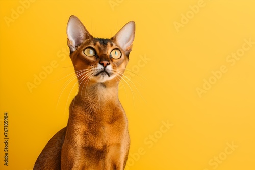 Abyssinian cat on a yellow background.