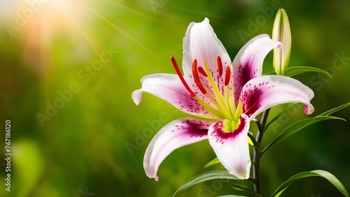 Lily flower shining under sun, featured on wallpaper background