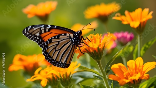 Macro artistic image of monarch butterfly with bright summer flowers © Muhammad Ishaq