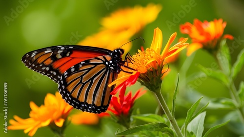 Macro artistic image of monarch butterfly with bright summer flowers © Muhammad Ishaq