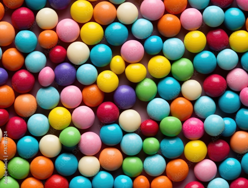 Colorful assortment of candy on a wooden table in warm indoor lighting